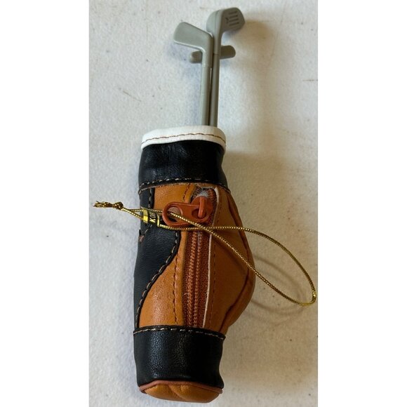 Brown & Black Color Leather/Plastic Golf Club Set Christmas Ornament 6" Tall - Picture 4 of 10
